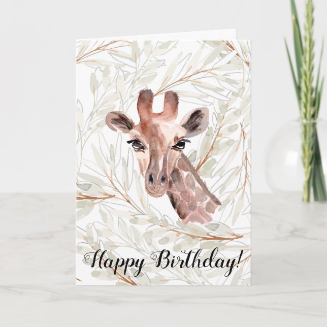 Cartão Watercolor Giraffe Birthday (Frente)