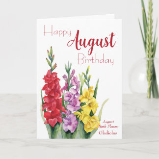 Cartão Watercolor Gladiolus August Birthday
