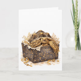 Cartão Watercolor Gold and Brown Birthday Gift Turtle