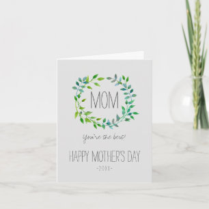Cartão Watercolor Green Leaf Wreath Dia das Mães