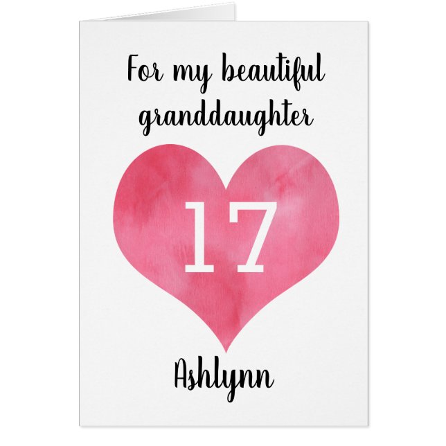 Cartão Watercolor Heart 17th Birthday Grandchild (Frente)