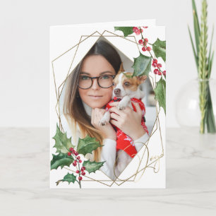 Cartão Watercolor Holly e Red Berries