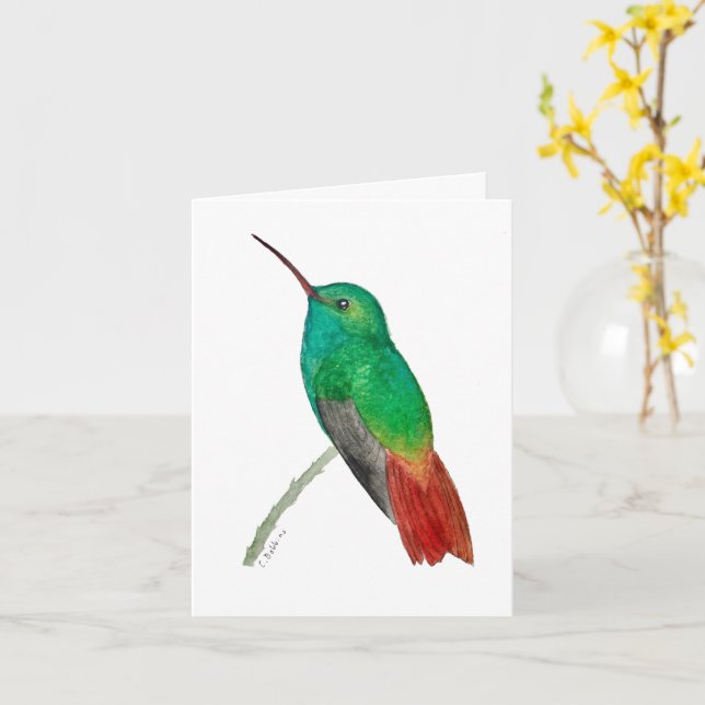 Cartão Watercolor Hummingbird  (Flor Amarela)
