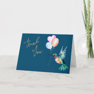 Cartão Watercolor Hummingbird e Balões Obrigado