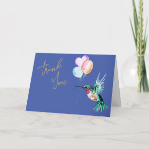 Cartão Watercolor Hummingbird e Balões Obrigado
