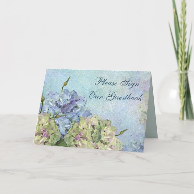 Cartão Watercolor Hydrangea Floral - Sinal Guestbook (Frente)