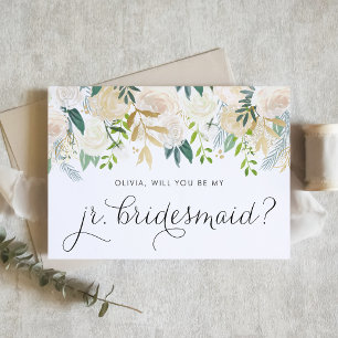 Cartão Watercolor Ivory Floral Junior Bridesmaid Proposta