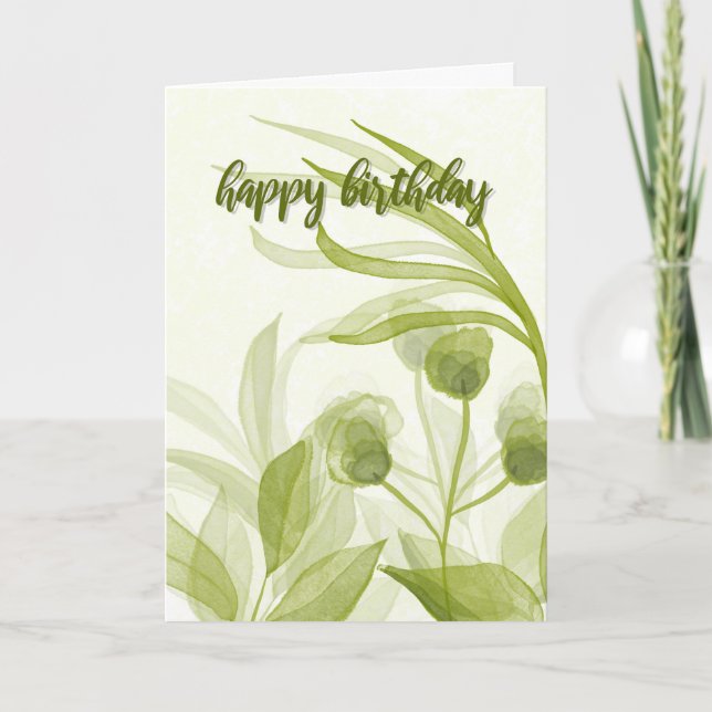 Cartão Watercolor Leaves Birthday (Frente)