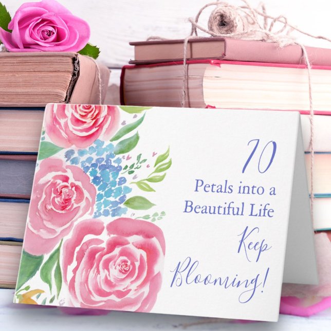 Cartão Watercolor Loose Rosa & Hydrangea 70 Birday (Criador carregado)