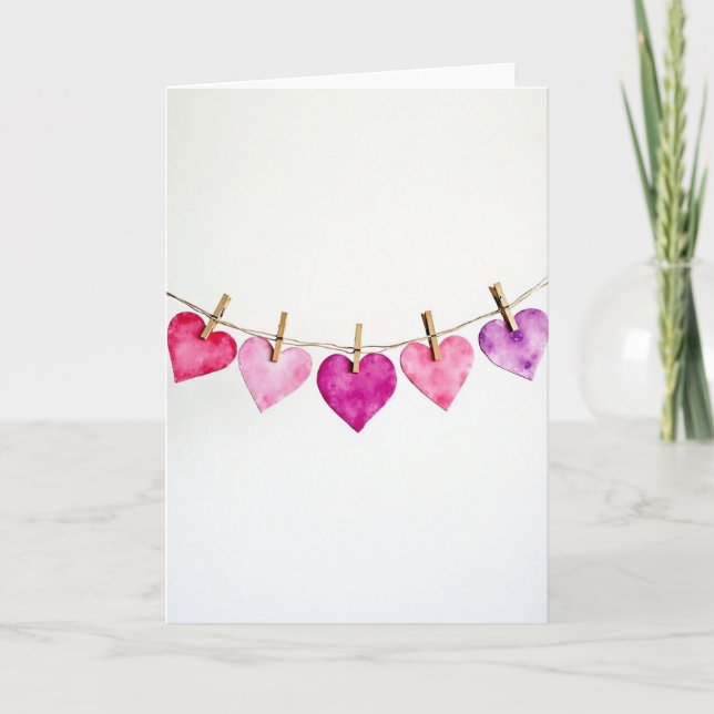 Cartão Watercolor Love Hearts Card (Frente)