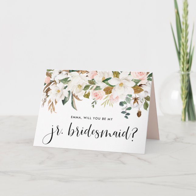 Cartão Watercolor Magnolia Cotton Garland Jr. Bridesmaid (Frente)