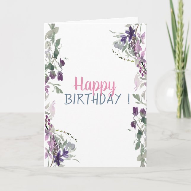 Cartão Watercolor Meadow Birthday (Frente)
