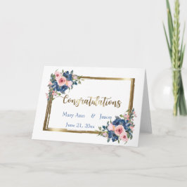 Cartão Watercolor Navy & Blush Wedding