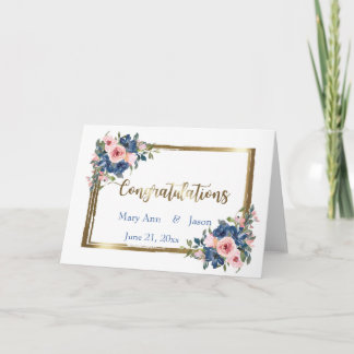 Cartão Watercolor Navy & Blush Wedding
