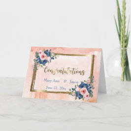 Cartão Watercolor Navy & Blush Wedding