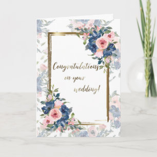 Cartão Watercolor Navy & Blush Wedding Card