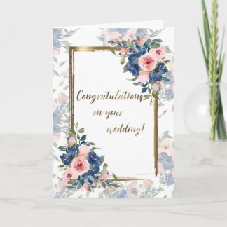 Cartão Watercolor Navy & Blush Wedding Card