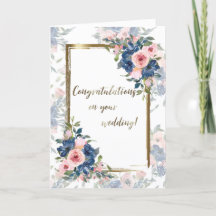 Watercolor Navy & Blush Wedding Card