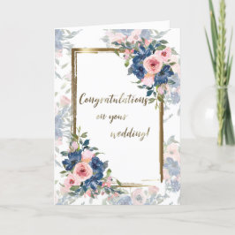 Cartão Watercolor Navy & Blush Wedding Card