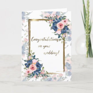 Cartão Watercolor Navy & Blush Wedding Card