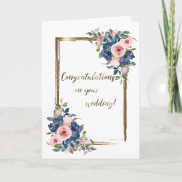 Cartão Watercolor Navy & Blush Wedding Card