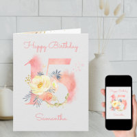 Watercolor Número 15 15 Personalizado Aniversário