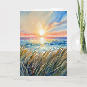 Cartão Watercolor Ocean Sunrise Pensando em Você