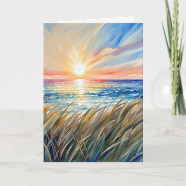 Cartão Watercolor Ocean Sunrise Sympathy (Frente)
