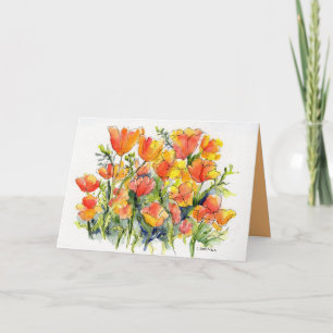 Cartão watercolor of bright poppies