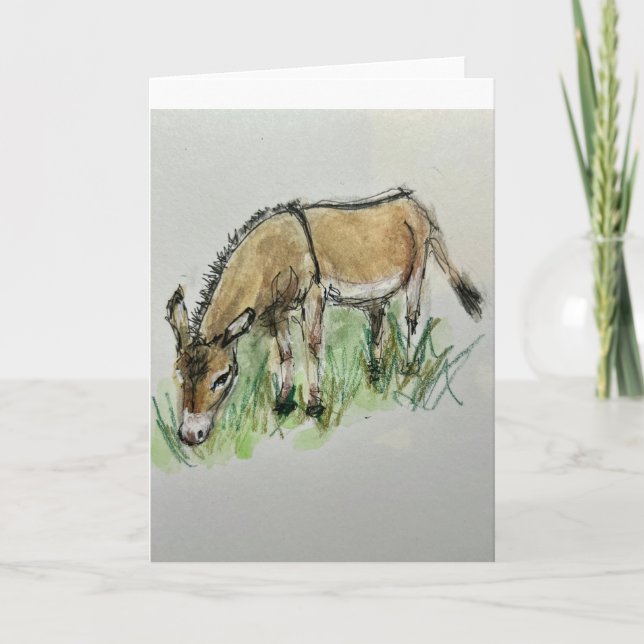 Cartão Watercolor of donkey on folded greeting card (Frente)