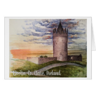 Cartão Watercolor Painting, Doolin, Co. Clare, Irlanda