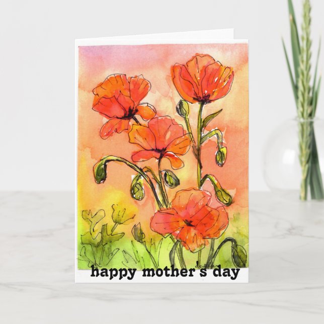 Cartão watercolor painting red poppies mother's day card (Frente)