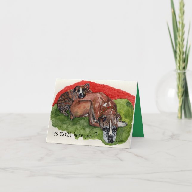 Cartão watercolor painting Xmas Boxers, whimsical message (Frente)