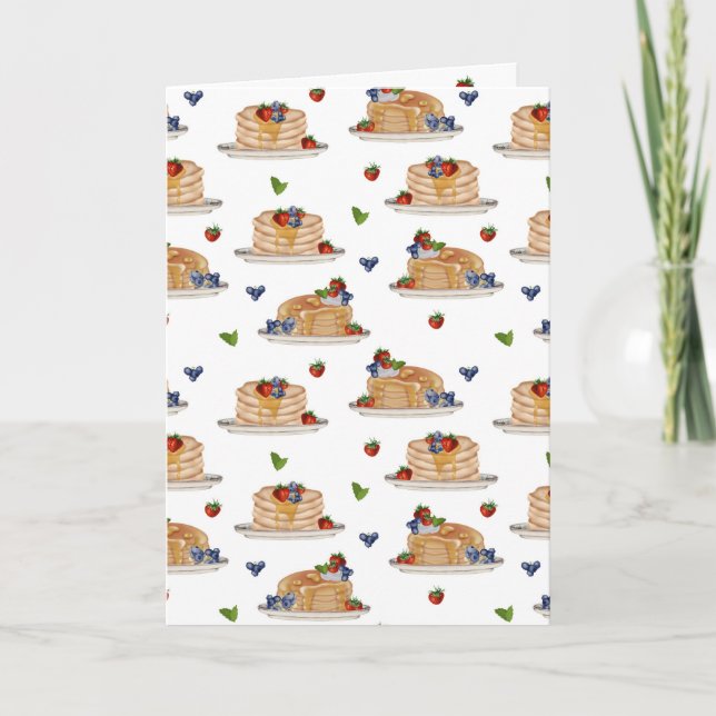 Cartão Watercolor Pancakes Berries Breakfast Food Pattern (Frente)