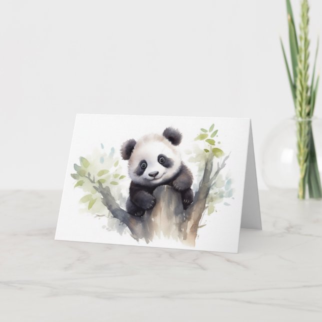 Cartão Watercolor Panda Bear Birthday (Frente)