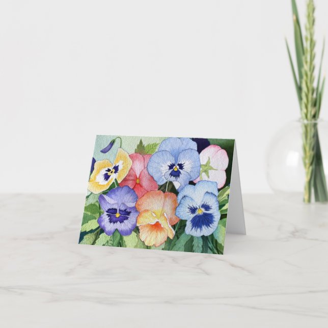 Cartão Watercolor Pansies II Blank Note Card (Frente)