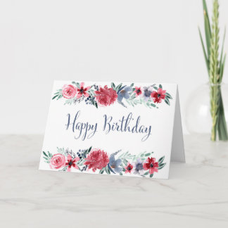 Cartão Watercolor Peonies Happy Birthday