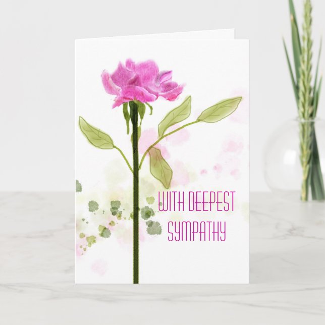 Cartão Watercolor Pink Rose Sympathy Card (Frente)