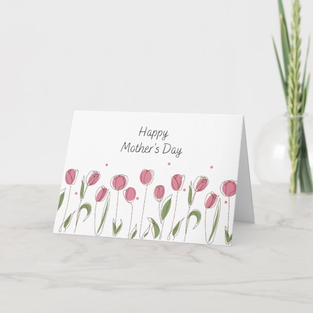 Cartão Watercolor Pink Tulip Mother's Day Greeting Card (Frente)