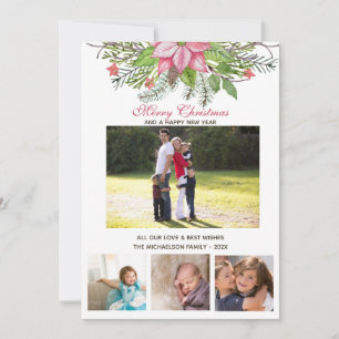 Cartão Watercolor Poinsettia 4 Collage Multi-Foto