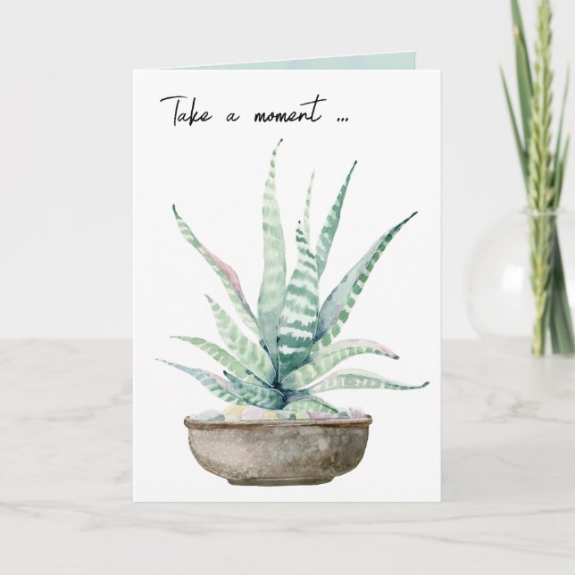 Cartão Watercolor Potted Succulent (Frente)