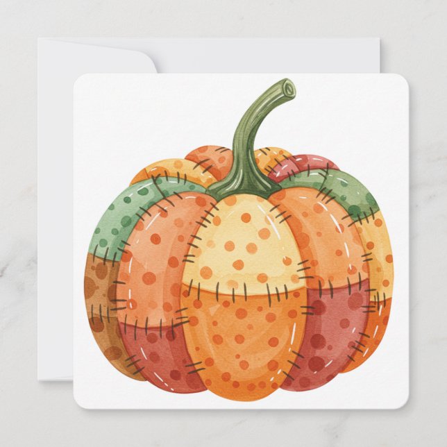 Cartão Watercolor pumpkin patchwork thanksgiving card (Frente)