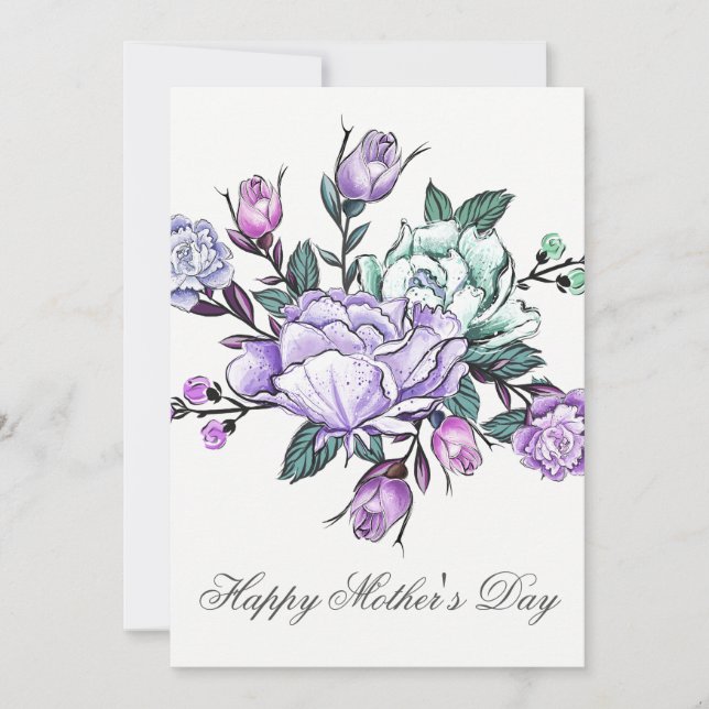 Cartão Watercolor Purple Floral Mothers Day Card (Frente)