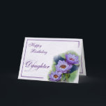 Cartão Watercolor Purple Pond Lilies Daughter Birthday<br><div class="desc">A picture of purple pond lilies illustrated in a watercolor motif is the focal point of this design. A matching watercolor border frames the “happy birthday" greeting. Options include for mother, aunt, daughter, niece, sister, and wife. On the inside, you may write a custom greeting centered inside a purple border....</div>