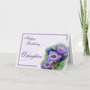 Cartão Watercolor Purple Pond Lilies Daughter Birthday
