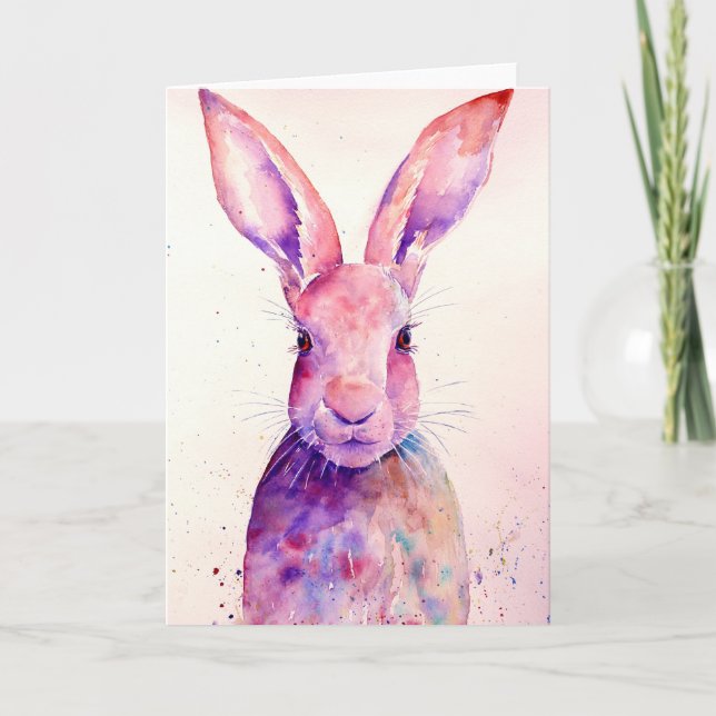 Cartão Watercolor Rabbit (Hare) Greeting Card (Frente)