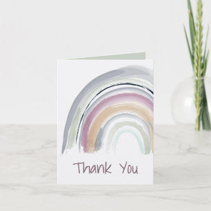 Cartão Watercolor Rainbow em verde, rosa, coral Obrigado