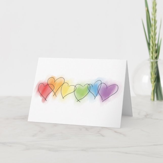 Cartão Watercolor Rainbow Hearts (Frente)