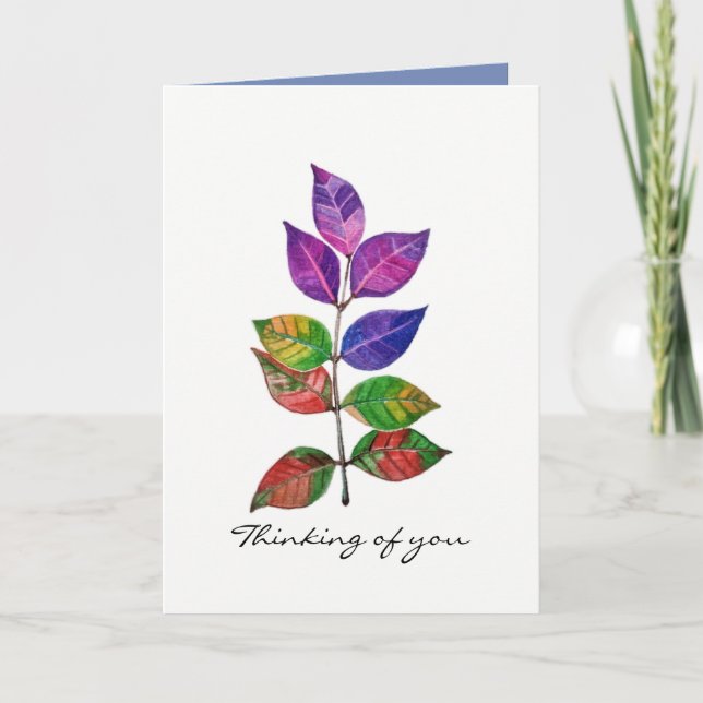 Cartão Watercolor Rainbow Leaves (Frente)