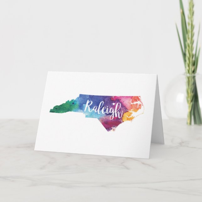 Cartão Watercolor Raleigh, Carolina do Norte (Frente)